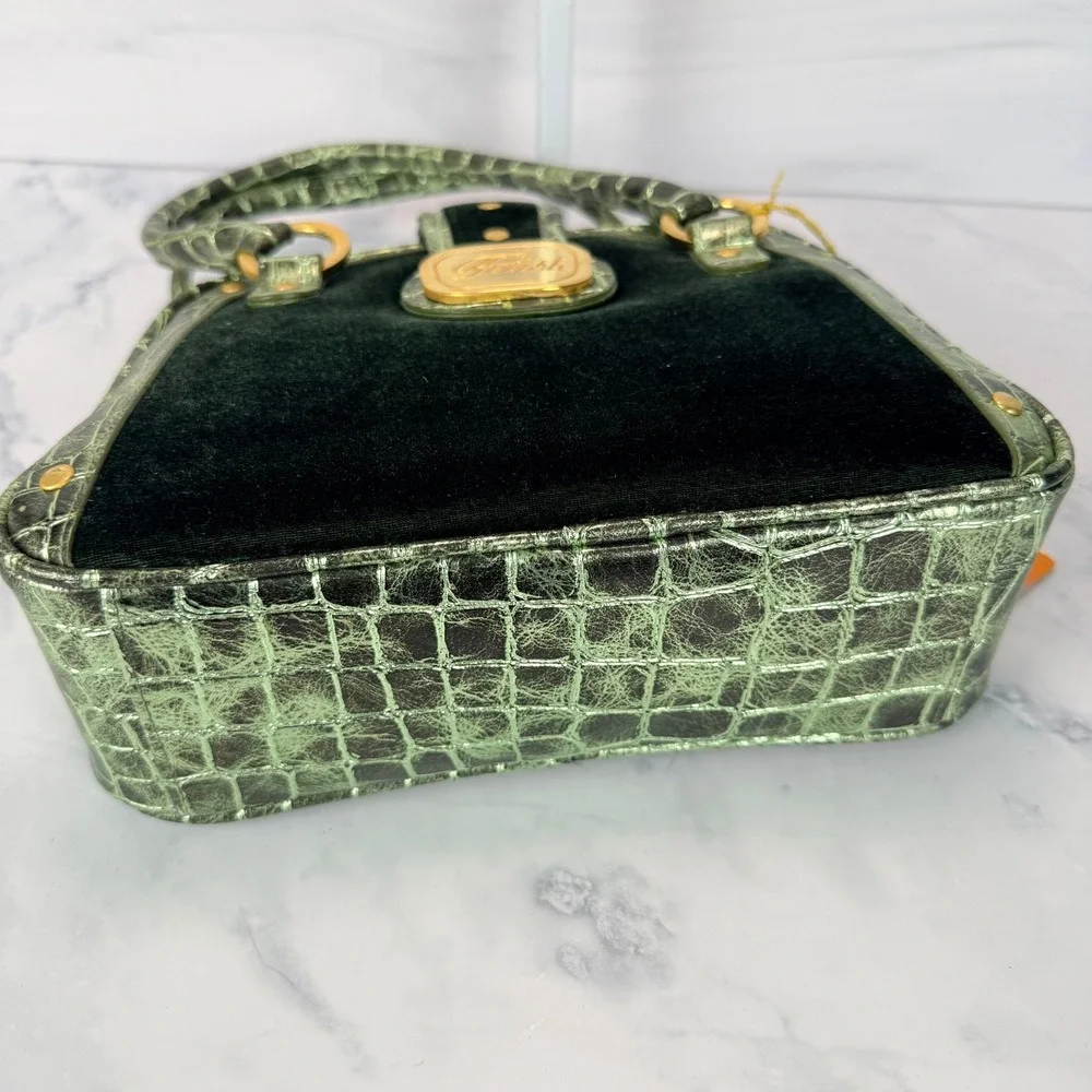Vintage Fetish by Eve Y2K Metallic Croc Embossed Velvet Satchel Bag Green NWT